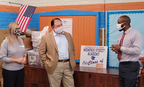 Reps. Martina White and John Lawrence during a tour of the Memphis Street Academy Charter School.